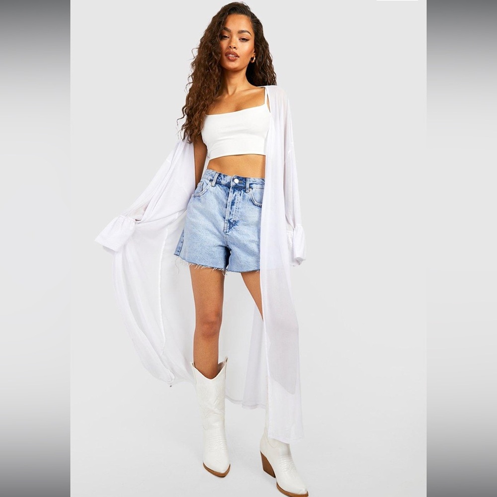 NWT! | Boohoo White Mesh Kimono | Size M